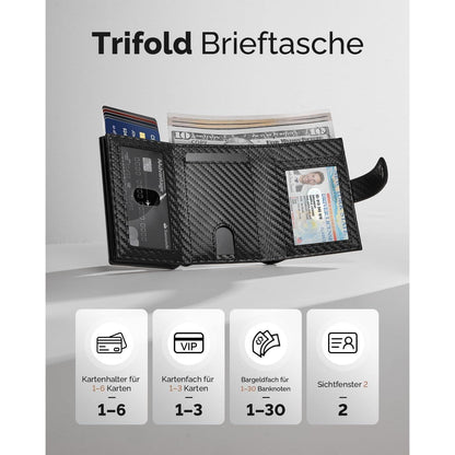 YESIIW RFID Slim Wallet Herren Card Holder Münzfach Carbon