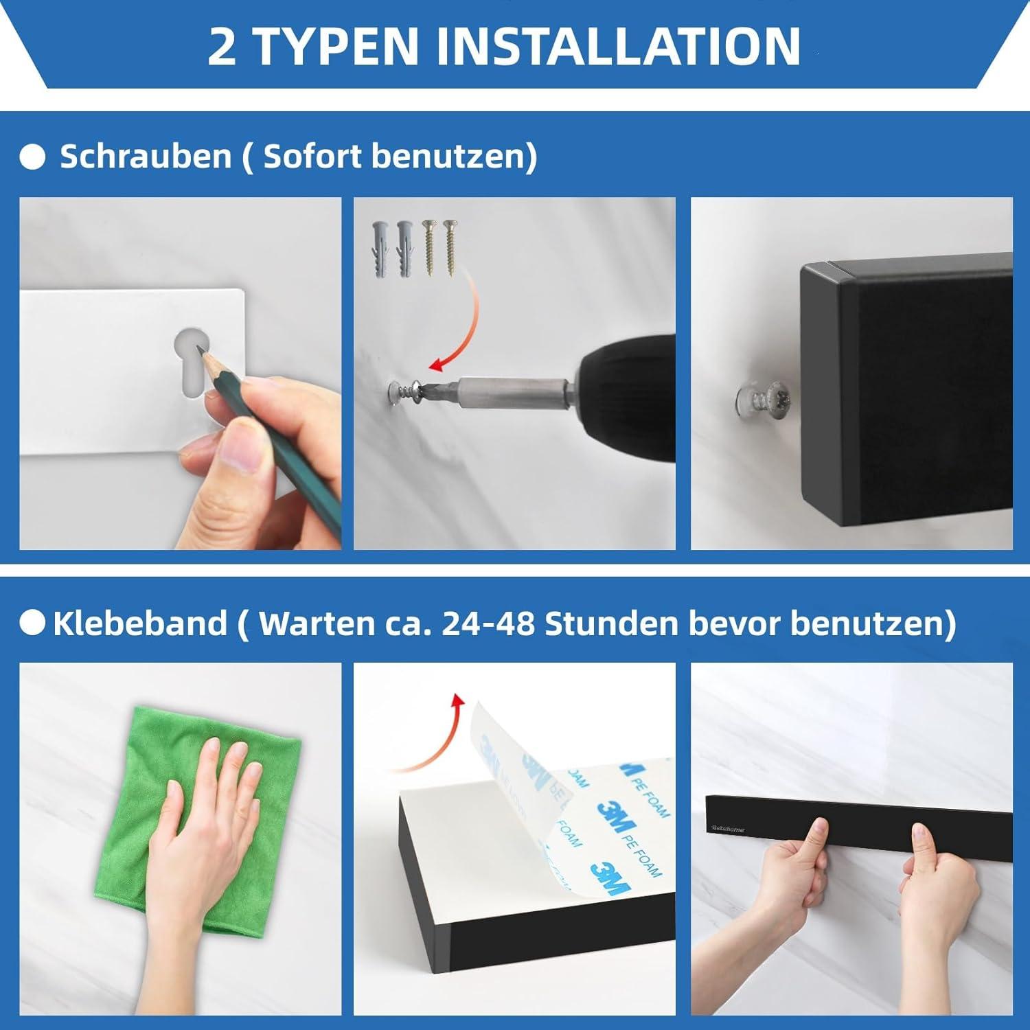 Magnetleiste Messerhalter Edelstahl 25CM Magnetisch Stark Schwarz inkl. 2 Haken