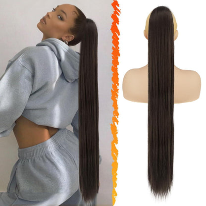 Haarverlängerung Glattes Pferdeschwanz Synthetik Zopf 86CM Braun