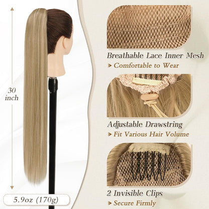 Pferdeschwanz-Verlängerung Zopf Blond 76cm mit Kordelzug