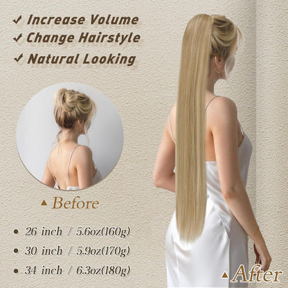 Pferdeschwanz-Verlängerung Zopf Blond 76cm mit Kordelzug