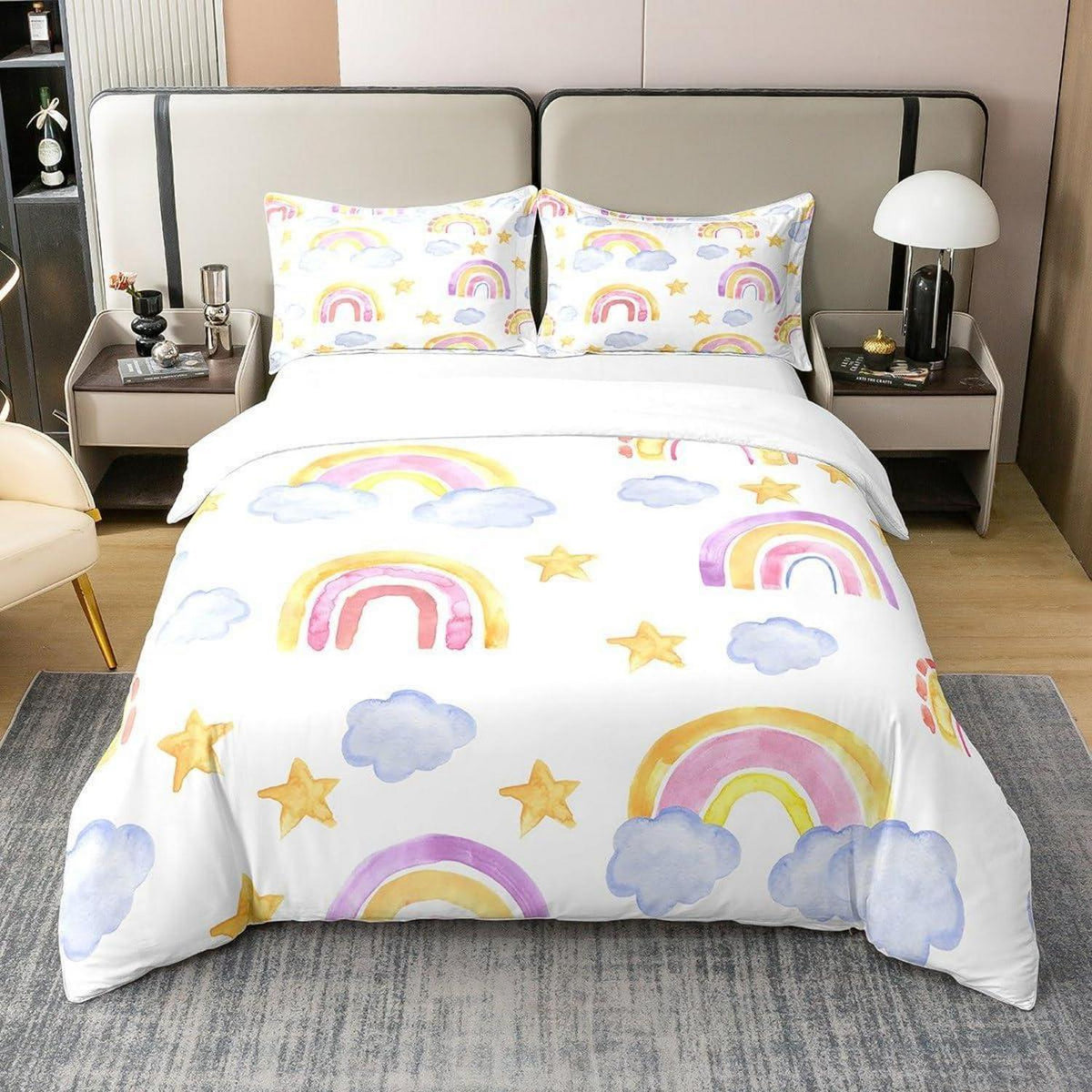Regenbogen Bettwäsche Set 135x200cm Baumwolle Kinderzimmer