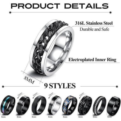 9er Edelstahl Ringe Set Herren Vintage Spinner Ringe Schwarz Silber