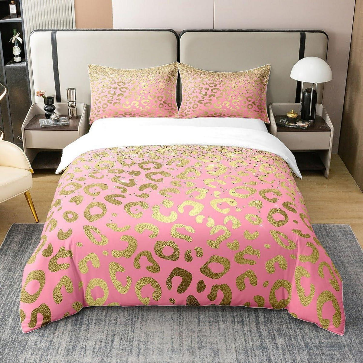 Glitzer Leopard Bettwäsche Set 135x200cm & 80x80cm