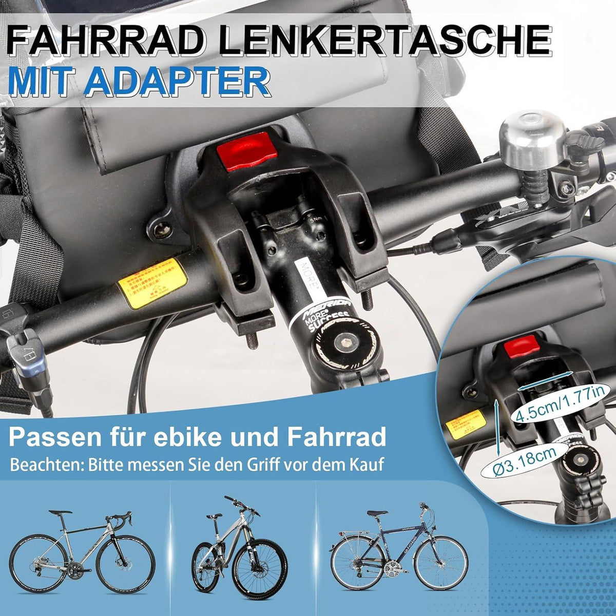 FINEW 3-in-1 Lenkertasche Fahrrad Wasserdicht 6L mit Touchscreen und Schultergurt