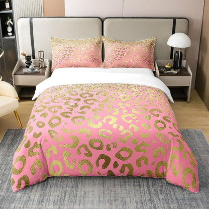 Leopard Bettwäsche Set 200x200cm Baumwolle Pastell Gold