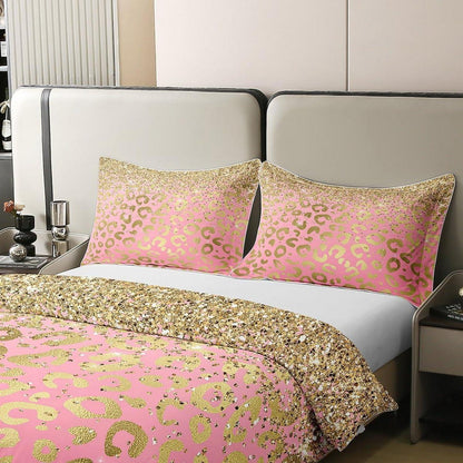 Leopard Bettwäsche Set 200x200cm Baumwolle Pastell Gold