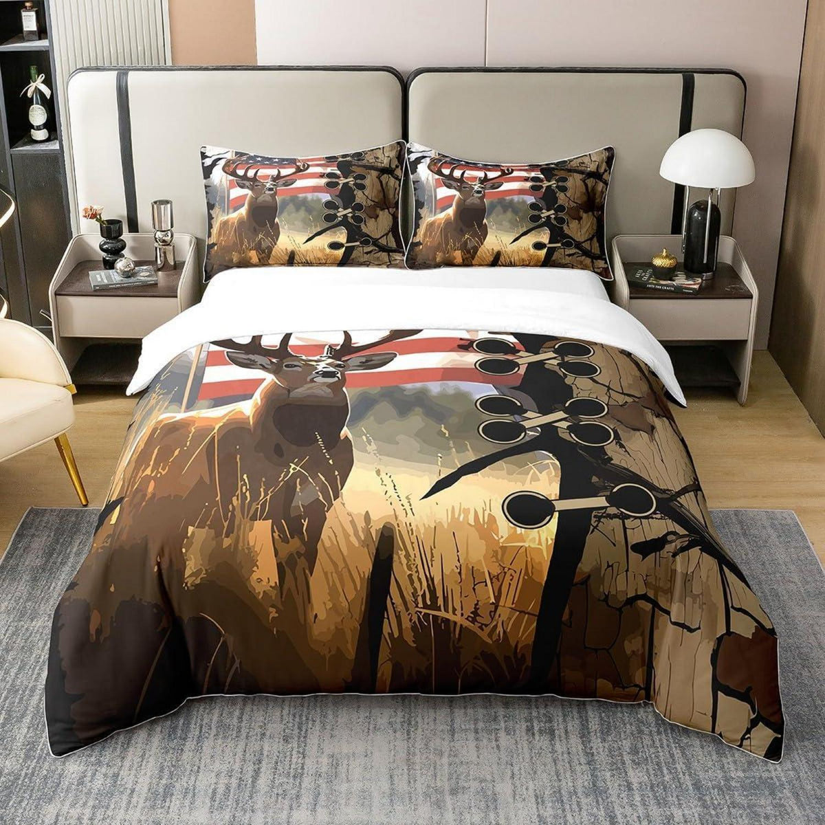 Baumwoll Bettwäsche Set Hirsch Motiv 155x220cm + 80x80cm