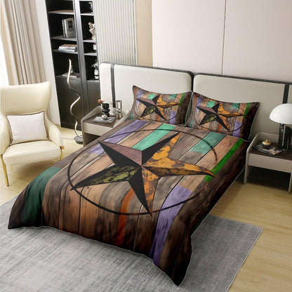 Rustikale Baumwoll Bettwäsche Set 135x200cm – Sternenmuster Vintage