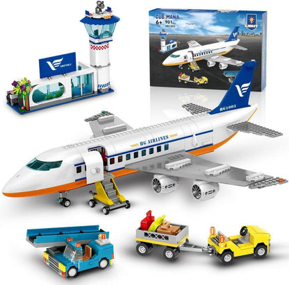 Großes City Flugzeug-Bauspielzeug mit LED-Licht, 53,5cm x