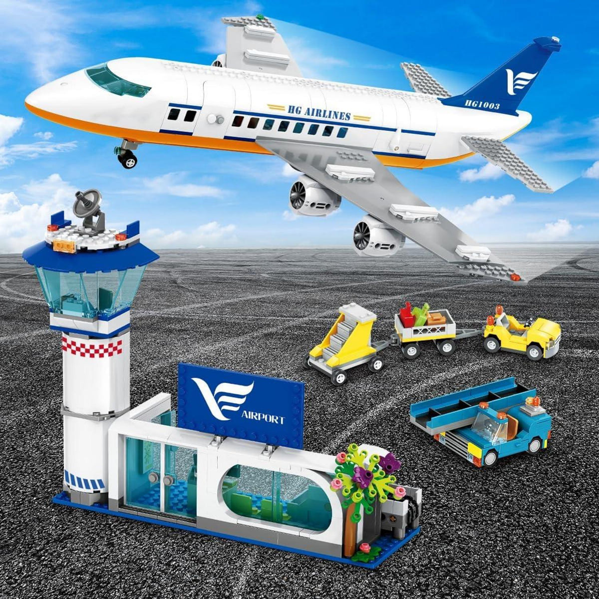 Großes City Flugzeug-Bauspielzeug mit LED-Licht, 53,5cm x