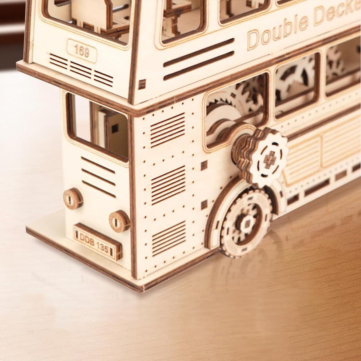3D Puzzle Doppeldeckerbus Holzbausatz mit Motor & Getriebe