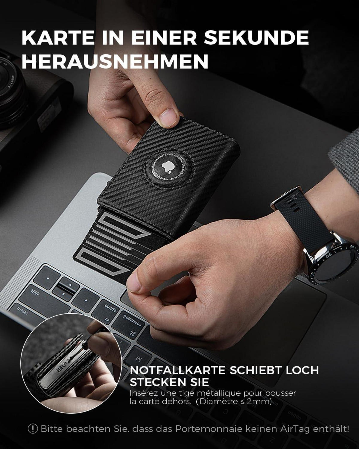 Airtag Wallet Herren XL Münzfach RFID Schutz Carbon Portmonee