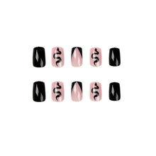 24 Stück Schwarze Press on Nägel mit Snake Pattern, Glossy