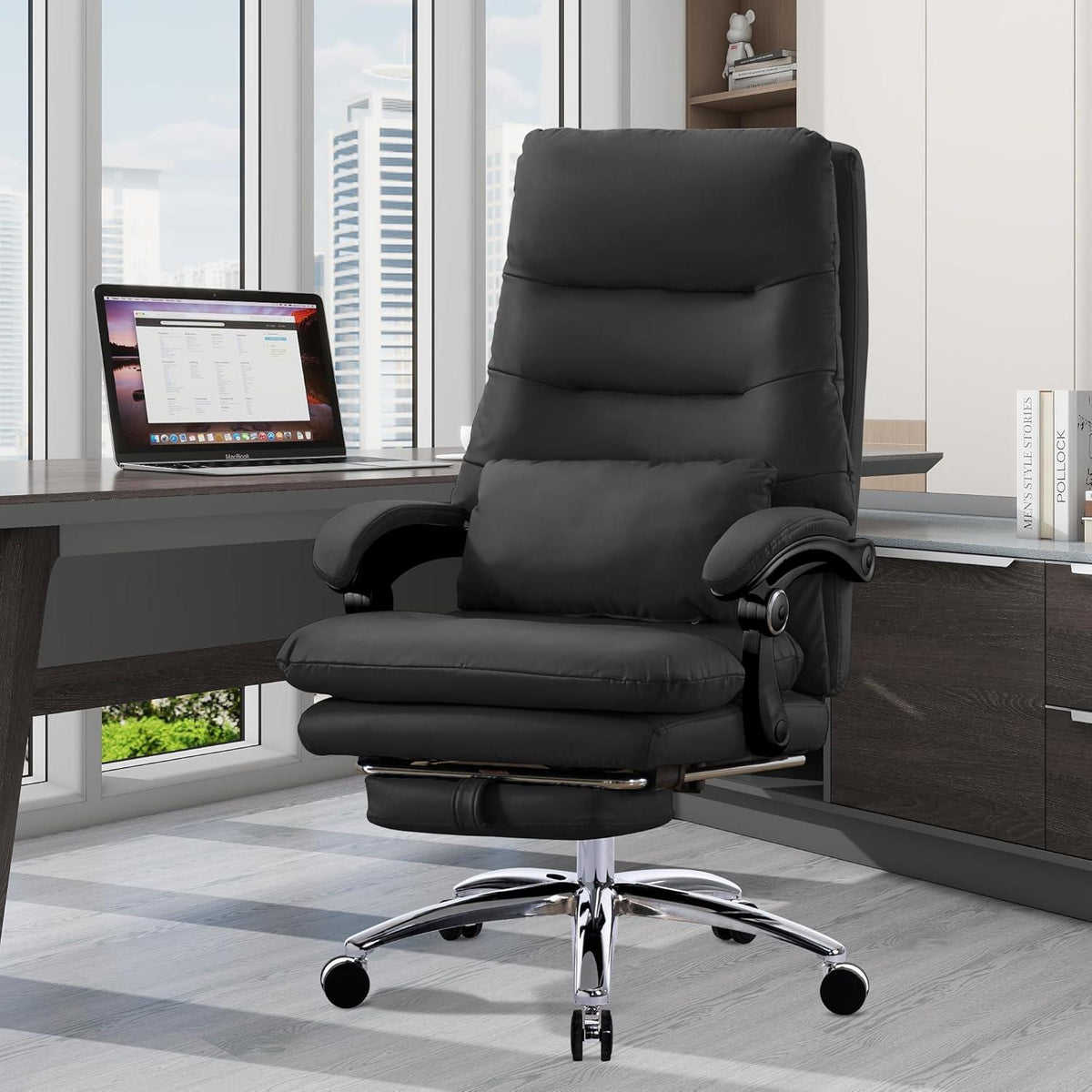 Bürostuhl Ergonomisch, Homeoffice Stuhl, Drehstuhl, Schreibtischstuhl, höhenverstellbar, belastbar, atmungsaktiver Stoff, Schwarz