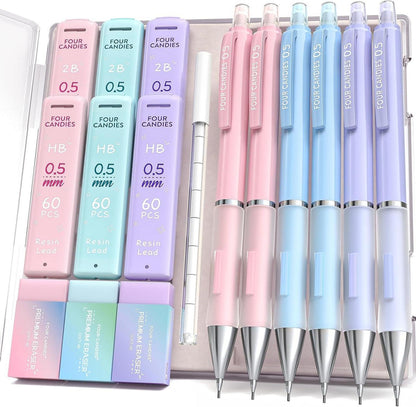 Druckbleistift Set 0,5mm 6PCS mit Minen & Radiergummis