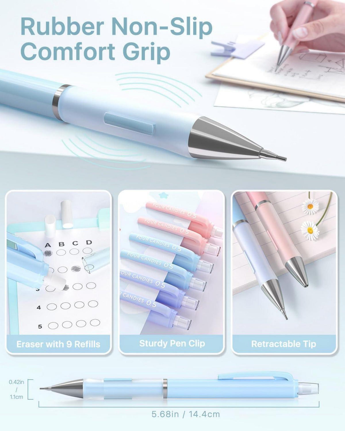 Druckbleistift Set 0,5mm 6PCS mit Minen & Radiergummis