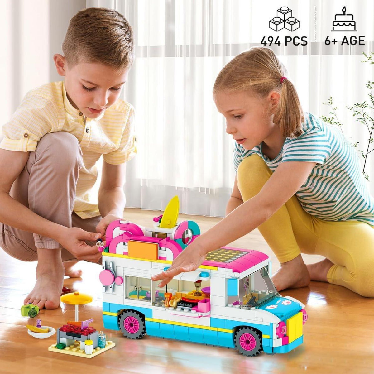 CUBIMANA 3-in-1 Wohnmobil Bausteine Set mit Rutsche und Aufklebern