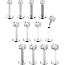 12er Set Helix Piercings Chirurgenstahl mit Zirkonia, 6/8mm Länge