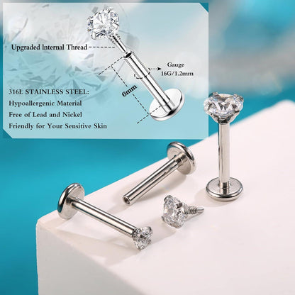 12er Set Helix Piercings Chirurgenstahl mit Zirkonia, 6/8mm Länge