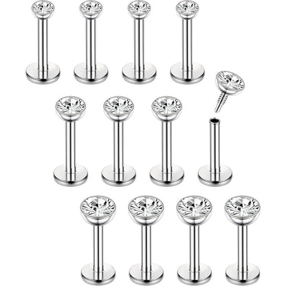 12er Set Helix Piercings Chirurgenstahl mit CZ, 6/8mm Länge