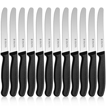 12er Set Wellenschliff Tafelmesser aus Edelstahl, Schwarz