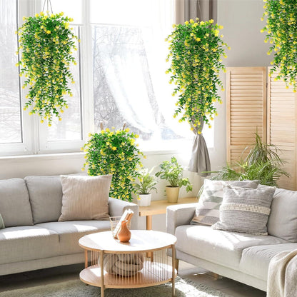 6x Wetterfeste Kunstblumen Gelb - 76cm Hängepflanzen für Balkon & Garten