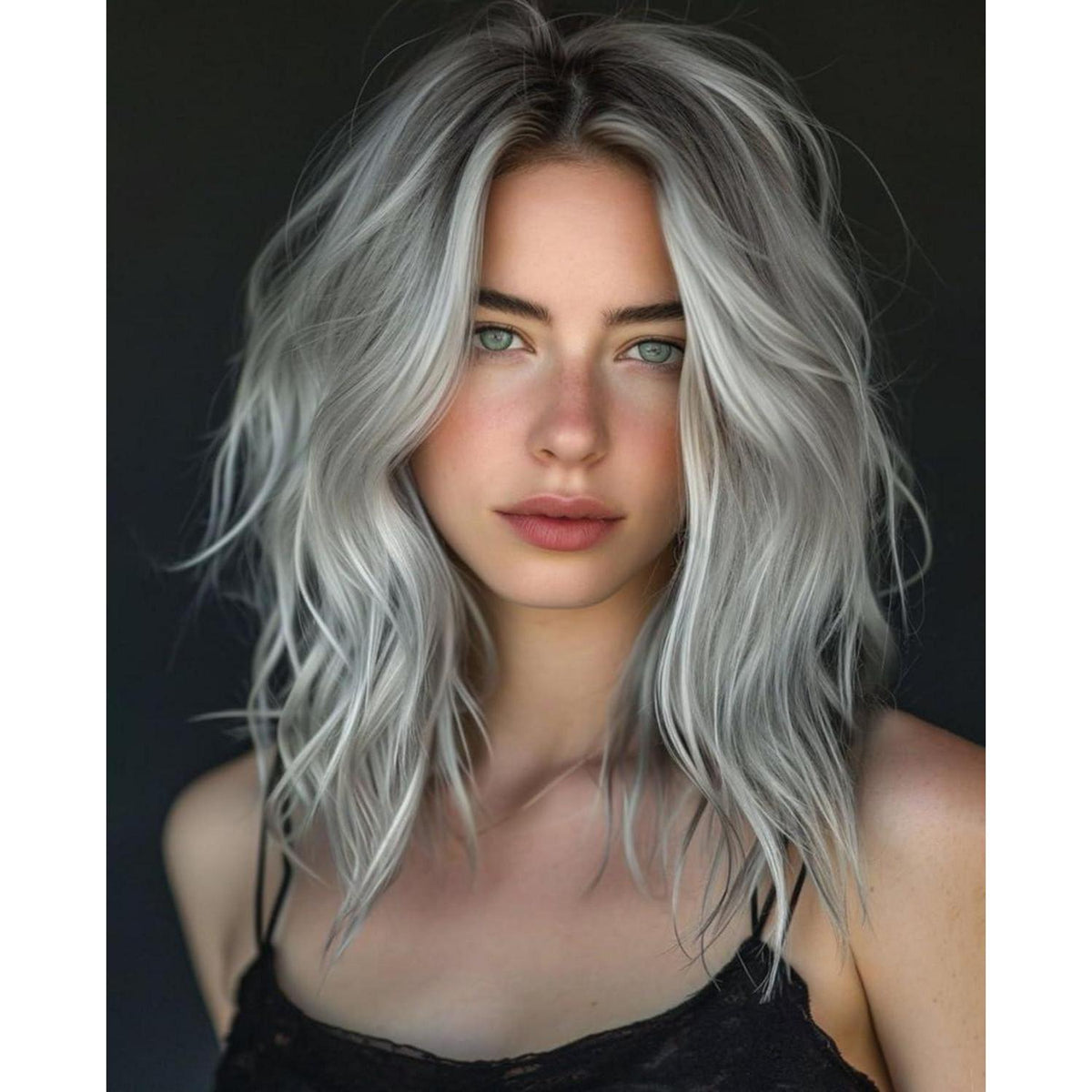 Graue Bob Perücke Wellig Kurz Synthetisch mit Lace Mittelteil