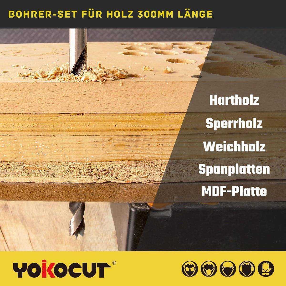 Holzbohrer Set lang 7-teilig 300mm Ø 4-12mm
