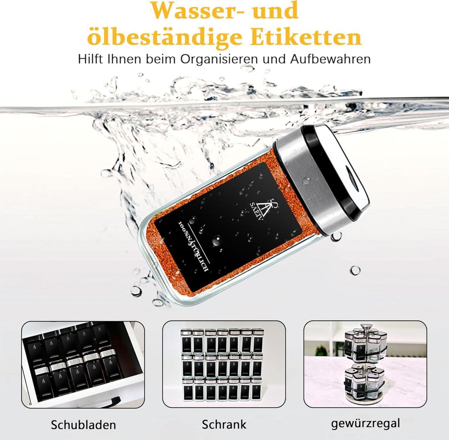 Gewürzgläser Set Eckig 6 Stück 360° Rotation 120ml inkl. Etiketten & Zubehör