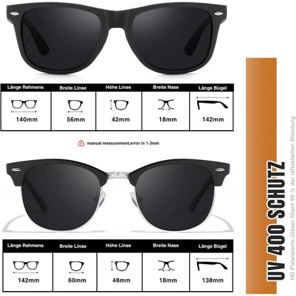 Polarisierte Sonnenbrille Herren Damen UV400 Retro Schwarz