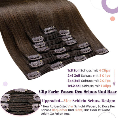 Clip-in Haarverlängerung Dunkelbraun Echthaar 55cm