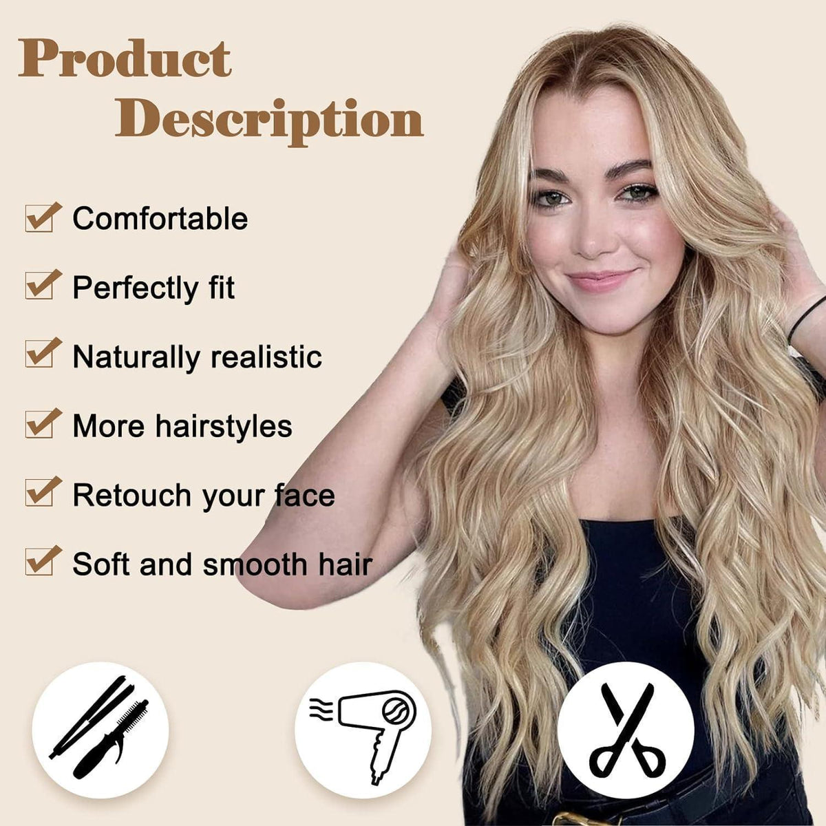 Lange Ombre Blond Wellig Perücke 66cm – Natürliche Synthetik Perücke