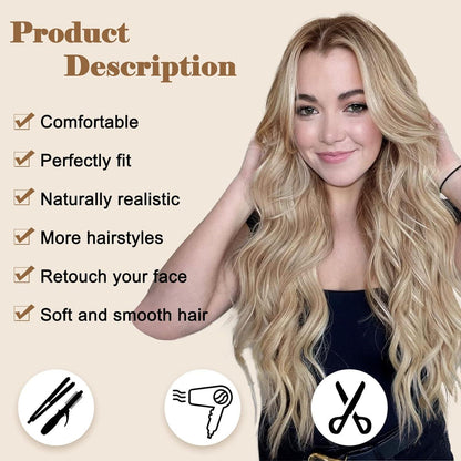 Lange Ombre Blond Wellig Perücke 66cm – Natürliche Synthetik Perücke