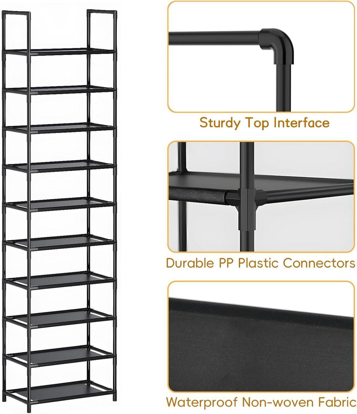 Schuhregal mit 10 Ebenen für 20-25 Paar - stabiler Schuh-Organizer