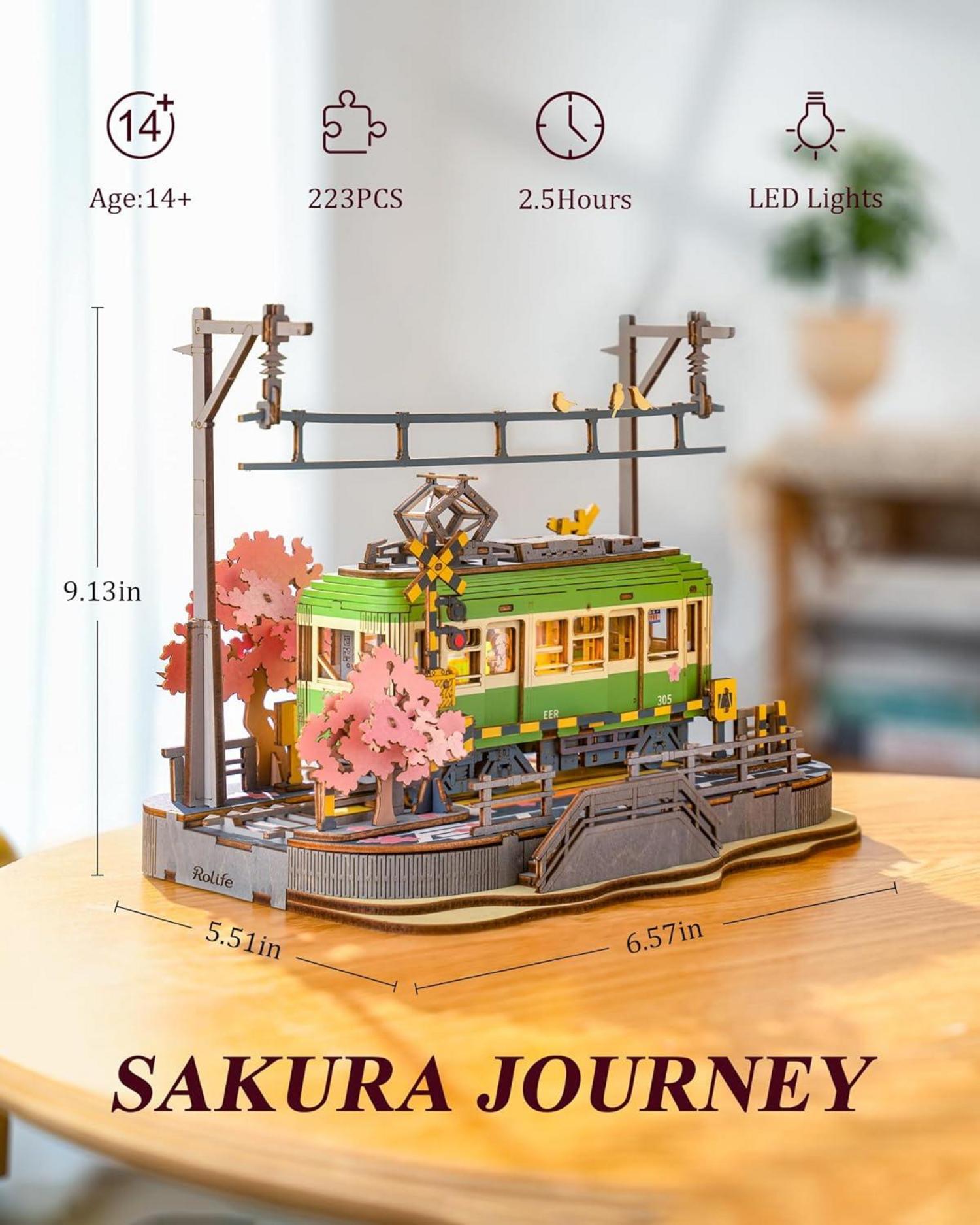 3D Puzzle Sakura Reise Holzmodell LED Animation Szene