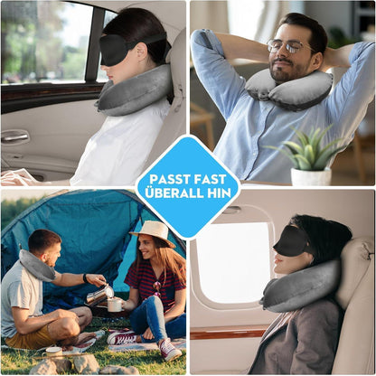 Aufblasbares Reisekissen mit Zubehör – Grau