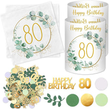80. Geburtstag Deko Set: Servietten, Windlichter, Konfetti Eukalyptus