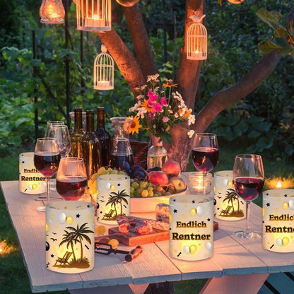 12 Windlichter Tischdeko Ruhestand "Endlich Rentner"