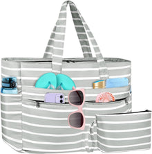 Wasserdichte XXL Strandtasche mit Streifendesign & 13 Taschen
