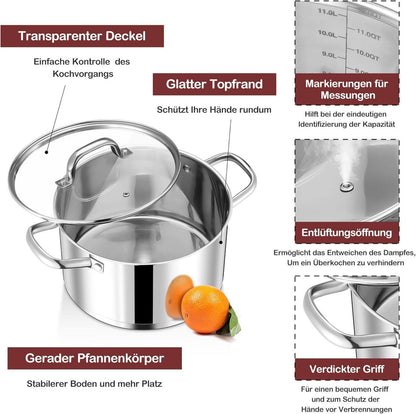 Joyfair 24cm Edelstahl Kochtopf mit Glasdeckel 5,6L Induktion