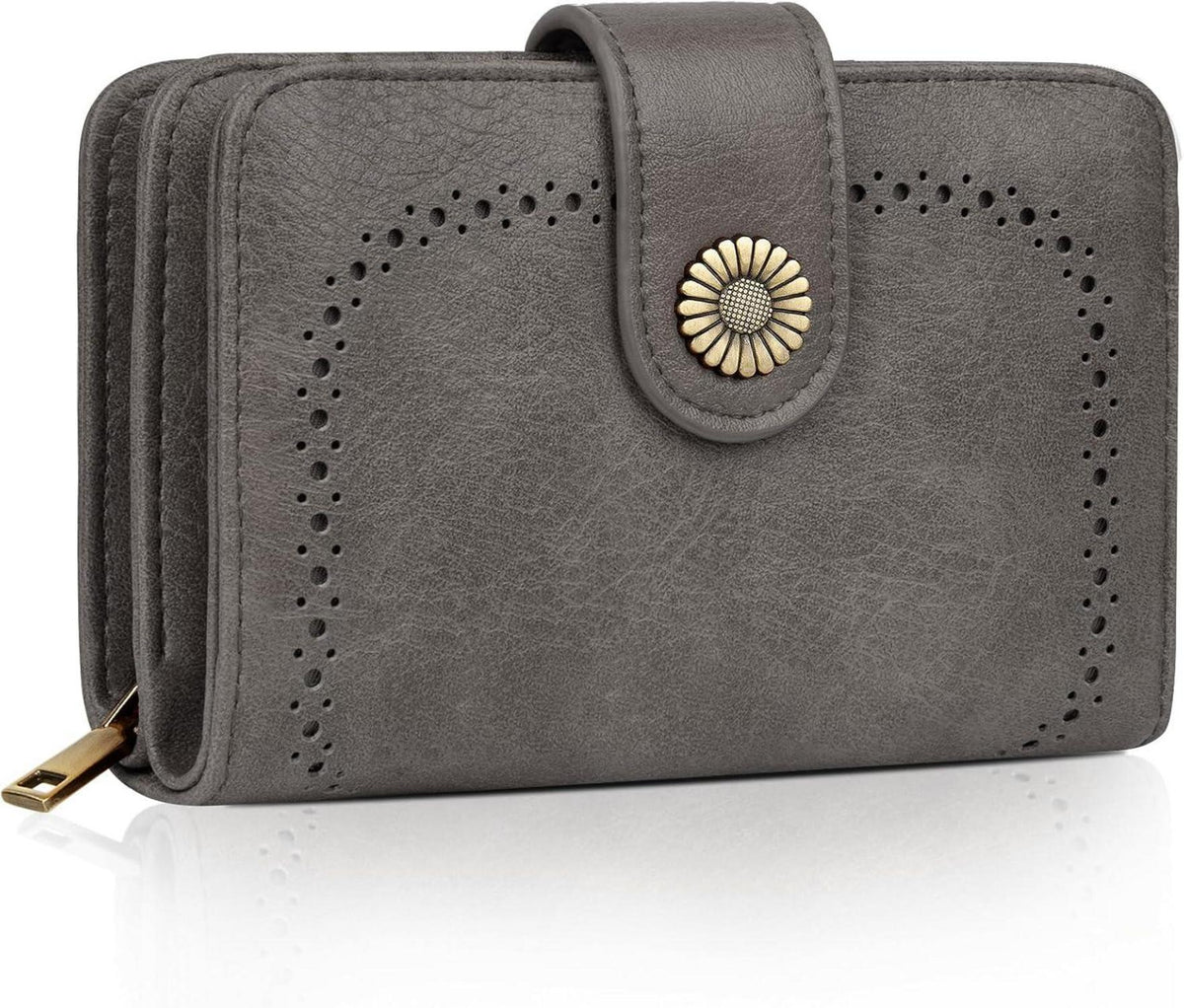 TEUEN Damen Geldbörse Vintage Leder RFID Schutz Grau