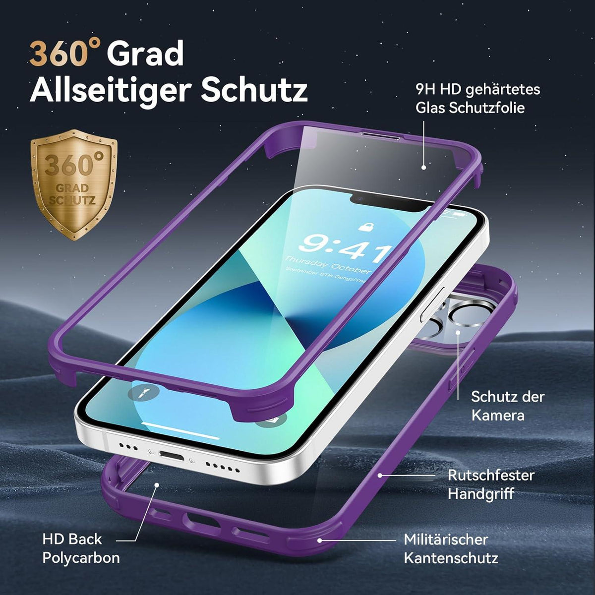 Kmofizle 360 Grad Schutzhülle mit Glasfolie für iPhone 13 (6.1