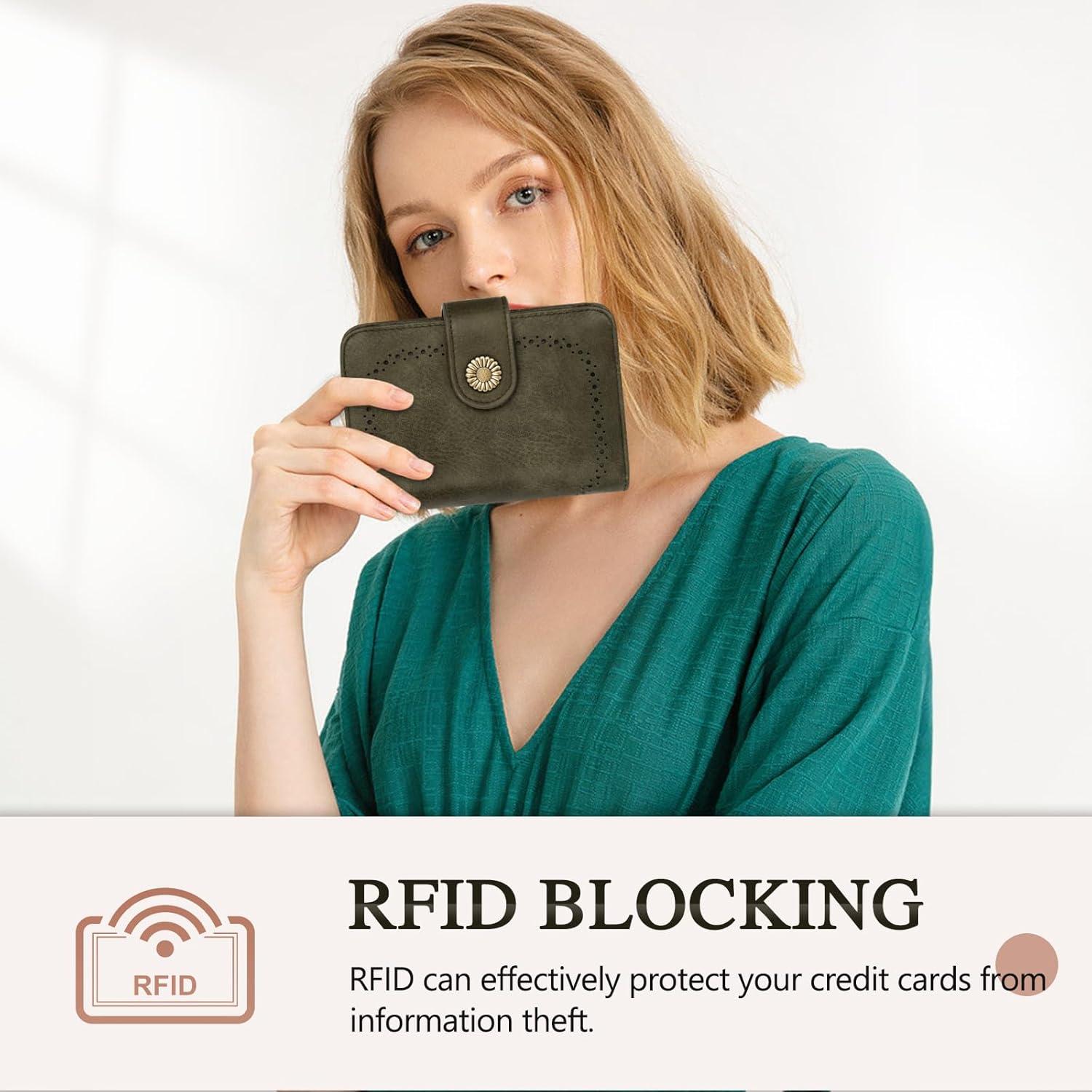 Großer Damen Geldbeutel Vintage PU Leder mit RFID Schutz - Dunkelgrün