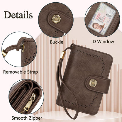 TEUEN Geldbeutel Damen Große Kapazität Vintage Leder Brieftasche RFID Blockierung