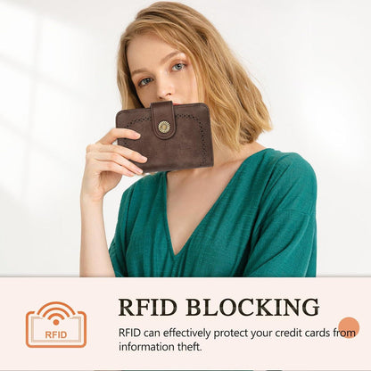 Damen Geldbörse Vintage PU Leder mit RFID-Schutz und Mehreren Fächern