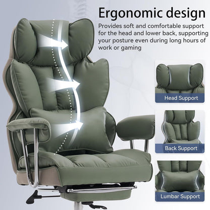 Ergonomischer Bürostuhl mit Fußstütze und Lendenwirbelstütze, Hellgrün