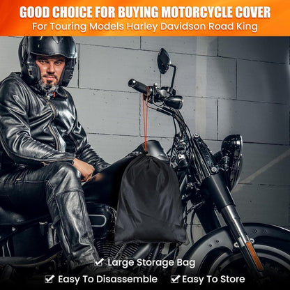 Wasserdichte Motorrad Abdeckung 420D Heavy Duty Schwarz-Orange 2XL