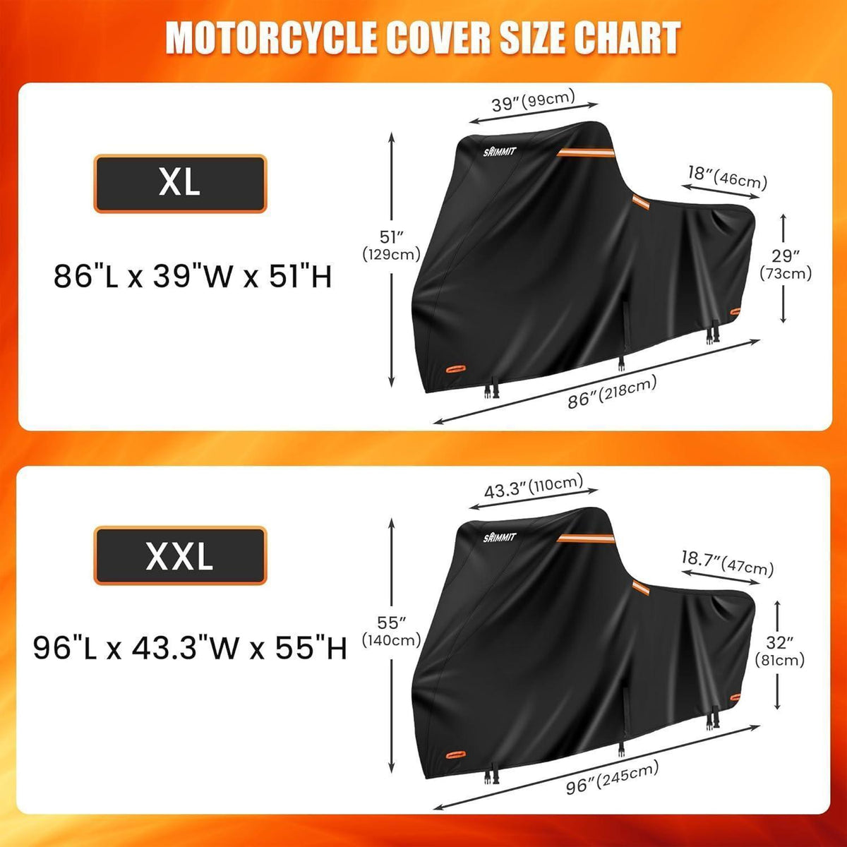 Wasserdichte Motorrad Abdeckung 420D Heavy Duty Schwarz-Orange 2XL