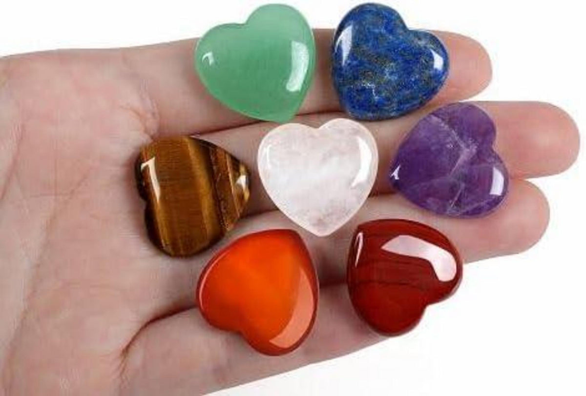 Kristall Herz Edelsteine Set 7 Stück Amethyst Rosenquarz